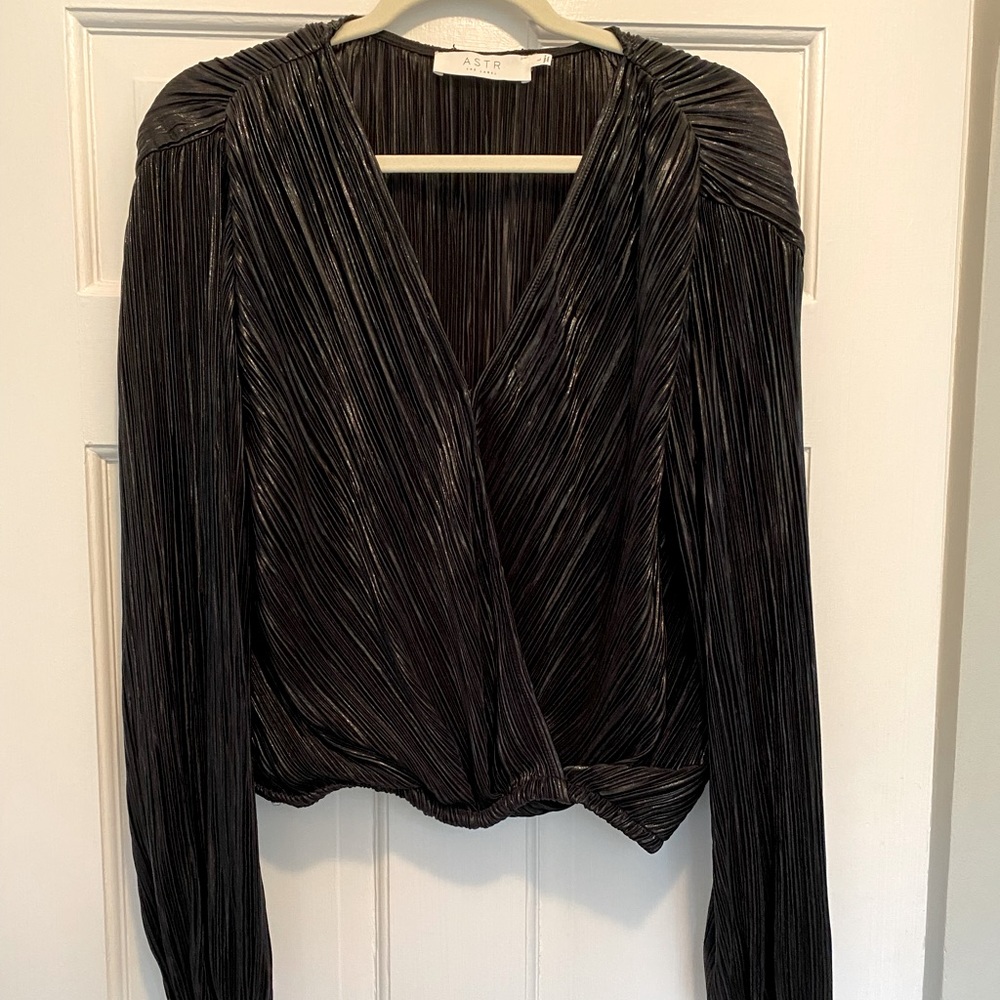 ASTR The Label Shiny Black Long Sleeve Top